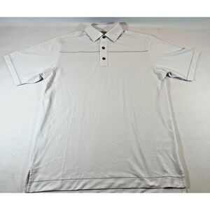 FootJoy Polo Shirt Mens Small White Athletic Fit Golf Blue Stripe Logo